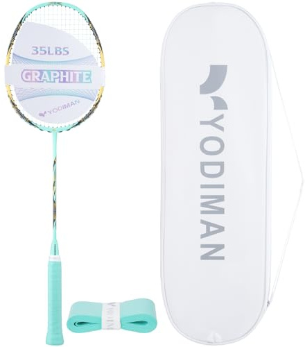 Yodiman Pro Badmintonschläger Ultraleicht – 1200T Carbon Rahmen (35 lbs) mit M55J Schaft, vorbespannt (25 lbs / 0,68 mm Saite) – Turnierqualität für Profis & Fortgeschritte