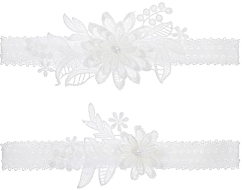 Nogeqi 2 pcs Flower Garters for Bride, Pearl Wedding Garter for Bride, Lace White Garter, Elegant Legs Garters Set for Women Wedding Prom Party