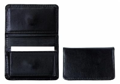 DELMON VARONE - Personalisierbares Visitenkartenetui XXL aus Premium Boxcalf Leder schwarz, Echtleder Visitenkarten Etuis mit 1 großen Faltentasche für 40-50 Karten, Kartenetui für Damen & Herren