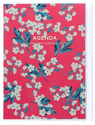 MARK'S 2021/2022 Taschenkalender A5 vertikal, Flower Pattern, Pink: Von September 2021 bis Dezember 2022
