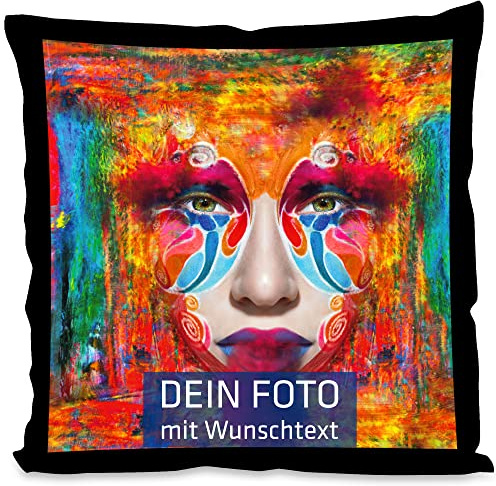 INDIGOS UG - Foto-Kissen mit Foto individuell Bedruckt - selbst gestalten - 37x37 cm - schwarz - mit Kissenfüllung - personalisierte Geschenk-Idee - Valentinstag - Kopfkissen mit eigenem Foto