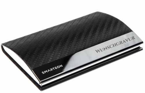 SMARTEON | Visitenkartenetui mit Gravur | Kartenetui zur Aufbewahrung von Visitenkarten | Hochwertiger Visitenkartenhalter in Carbon Personalisierbar