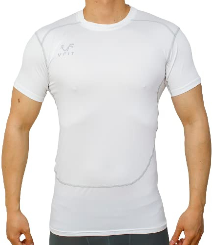 Camiseta Manga Corta Hombre Sport compresión Transpirable Secado Rápido Deportiva Fitness Running Gimnasio Futbol Baloncesto Gym Entrenamiento Crossfit（XL,Blanco）