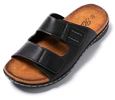 JOMIX Ciabatte Uomo Estive Eco-Pelle Cuoio Doppia Fascia Pantofole Eleganti Casa Mare Spiaggia Piscina SU8711-1 (Nero, 40)