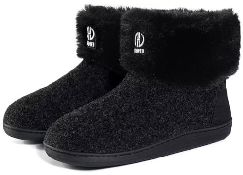 GURGER Botas Casa Hombre Mujer Estar Invierno Zapatillas de Casa Altas Botas Pantuflas de Casa Botines Forro de Cálido Peluche Negro 42 43