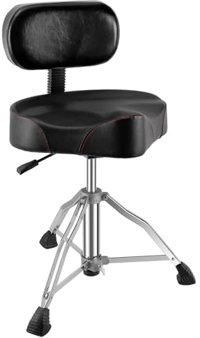 TENTOTEN Drum Throne with Backrest Drum Chair, Portable Removable Drum Throne Seat Motorcycle Style Hydraulic Drum Stool for Adults with Adjustable Backrest & Memory Foam (Black PU-Leather)