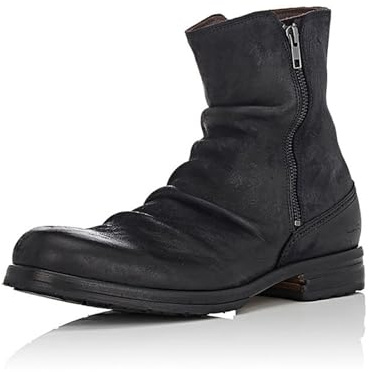 DHAEY Men's Pull On Ankle Boots Cowboy Boots Side Zipper Round Toe Chunky Heel Riding Boots Retro Classic Traditional Country Work Boots (Color : Black, Size : 9.5 Women/8 Men)