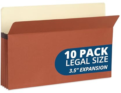 Blue Summit 10 Redwell Folders Legal Size, Brown Accordion File Folders, 3.5” Red Rope Expandable Pockets, Expanding Organizer