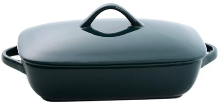 OITRCSS Baking Pan with Handles, Lasagna Pan Deep for Oven, Ceramic Casserole Baking Dish with Lid for Dinner, Banquet, and Party (dark green(0.52 Quarts))