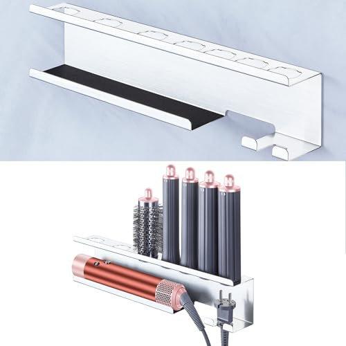 YYBO Hair Dryer Holders, Hair Straightener Holder Wall Mount for Curling Iron Styler Accessories, Hairdryer Holder Station Wall Mounted, Stainless Steel Hair Dryer And Straighteners Holder