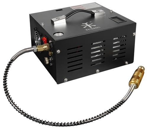 TUXING Compresseur d'air PCP 4500Psi, Compresseur d'air ajustable haute pression alimenté par voiture 12V DC ou maison 220V AC avec adaptateur (inclus), Pompe pour Scuba Tank