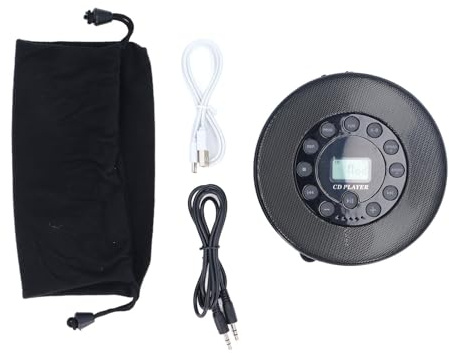 NOENNULL Reproductor de CD Portátil con Parlantes y Reproductor de CD Antideslizante para Automóvil Compatibilidad con MP3 Admite Grabación a USB Micrófono Incorporado (Negro)
