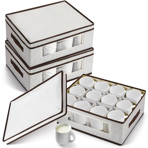Norme Paquete de 3 cajas de almacenamiento para copas de vino con divisores, 12 compartimentos para copas de champán, caja de flauta de champán con tapa, asa, ventana, organizador de contenedores de