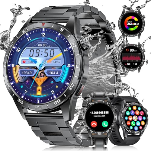 BENYAR SMART Smartwatch Herren mit Telefonfunktion(3 Armbands), 1,43 Zoll AMOLED Touchscreen für Android iOS, IP68 Wasserdicht Fitnessuhr mit Herzfrequenz SpO2 Calorie, 120+ Sportmodi Smart Watch
