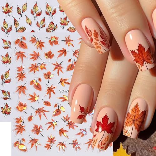 Nagelsticker Herbst 3D Nagelaufkleber Selbstklebend Gold Nail Art Sticker Erntedankfest NagelDesign Nagelsticker Herbst DIY Maniküre Dekoration(2Blatt)