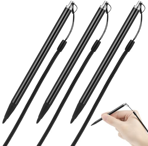 Penna Stilo Resistiva per Schermo, 3 Pezzi, Alluminio | Cordino Anti-smarrimento, Nero, per Console di Gioco e Navigatori, Controllo Preciso