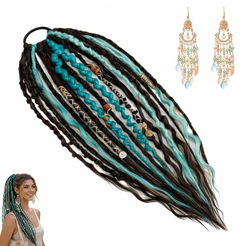 Extensiones De Cabello, Extensión De Coleta Elástica Tipo Rastas, Extensión De Cabello De 22 Pulgadas Estilo Boho Con Cuentas, Coleta De Cabello Natural Trenzada A Mano, Ideal Para Cosplay(A)