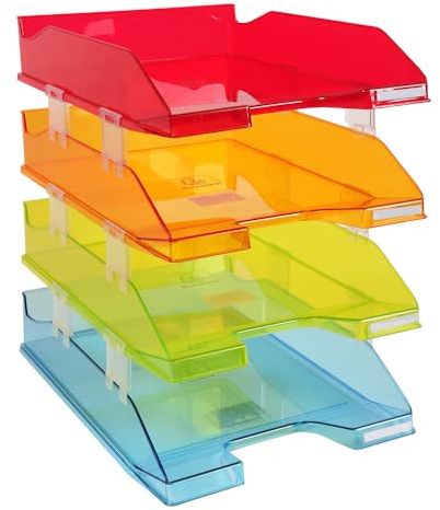 Exacompta 113299SETD 4er Pack Premium Briefablage Combo Midi DIN A4 inkusive Distanzstücke. Ideale Briefkörbe für Ihre Organisation. Robuste und stapelbare Ablagekörbe farbig sortiert transluzent