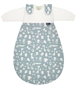 Alvi Baby-Mäxchen 3-teilig Baumwolle Zootiere puderblau - Blau 50/56 | Baby Schlafsack Set mit 2.5 TOG, Sommer- und Winterschlafsack sowie mitwachsendem Schlafsystem aus Baumwolle