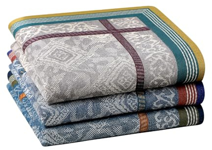 HOULIFE Homme Mouchoir en 100% Cotton Doux Bleu Rétro Lot de 3/6 Pièces, 16.73x16.73/42.5x42.5cm (Mixte - 3 Pièces),Bleu,Taille unique