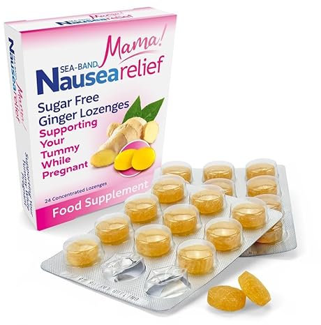 Sea-Band Mama! Morning Sickness Sugar Free Ginger Lozenges (24 Pack) for Motion Sickness and Nausea Relief while Pregnant (24 Lozenges, Pack of 1)