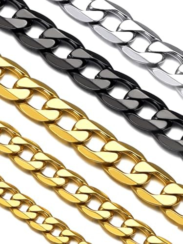 Suplight Unisex Kette personalisiert Klassische Ankerkette Venezianierkette 46/51/55/61/66/71/76cm Edelstahl/18k vergoldet 4mm/6mm Gliederkette Halskette mit Karabinerverschluss