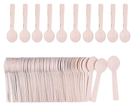 150 PCS Mini Wooden Spoons, DesignerBox Wood Spoons Ice Cream Spoons Dessert Spoons Round Spoons Disposable Eco-Friendly Biodegradable Compostable Set for Parties, Events and Weddings (150)