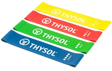Mini Bandes Elastiques de Résistance THYSOL | Lot de 4 Mini Bandes Elastiques | Différents Niveaux de Résistance | Bandes d'Entraînement pour Fessiers | Accessoire Musculation Pratique et Portable