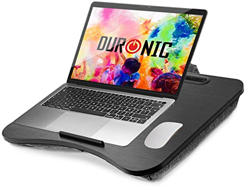 Duronic DML432 Laptopständer, Ergonomischer Laptop Tisch mit Kissen, Laptop Halterung mit Schaumstoffkissenstütze, Große Plattform mit integriertem Griff, Ideal für Bett, Sofa, Auto