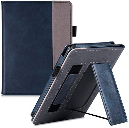 DLRSET e-book Protective-Shell, Stand Case For Kindle 10th Gen/Kindle 8th Gen E-Readers -PU Leather Protective Cover With Hand Strap/Auto Sleep Wake (Color : Navy blue, Size : For Kindle 10th Gen)