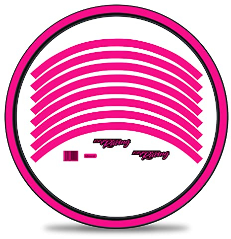 16-teiliges Set Felgenrandaufkleber Sticker für Fahrrad Felgen im Classic Design Komplett Set für 27 29 für Ebike Rennrad Mountainbike MTB Laufrad RX036 (Neon Pink, Glanz)