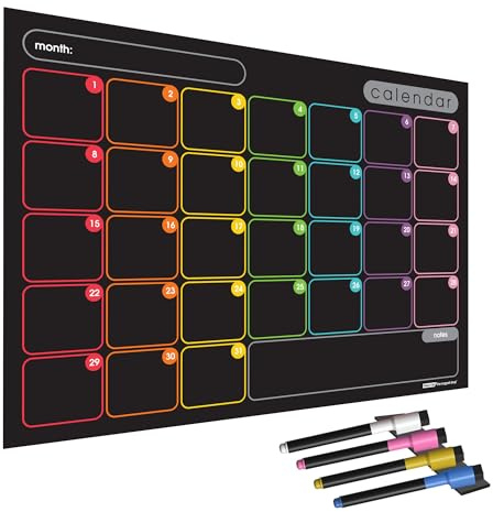 WallTAC Wandplaner und Monatskalender Tafel A2 | Wiederverwendbare und neu positionierbare selbstklebende trocken abwischbare Kreidetafel | für Zuhause, Schule, Büro (Legacy Black Chalkboard, A2)