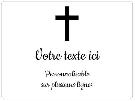 Mygoodprice - Placa grabada funeraria con motivo de Cruz Cristiana autoadhesiva de 20 x 15 cm, personalizable de 1 a 3 líneas, blanca con escritura negra