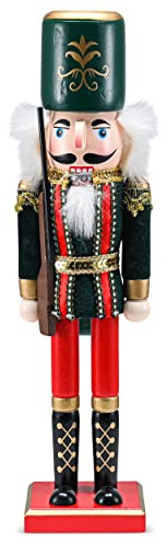 Ornativity Christmas Toy Soldier Nutcracker – Red and Black Wooden Nutcracker Soldier with a Rifle Gun Xmas Themed Holiday Nut Cracker Doll Figure Decorations 15