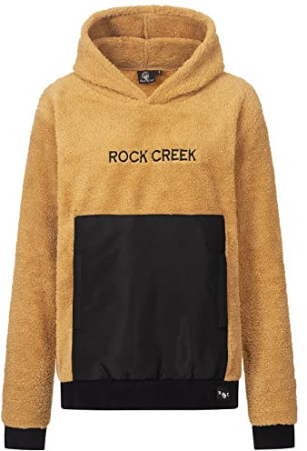 Rock Creek Damen Teddyfell Kapuzenpullover Hoodie Pullover Sweater Sweatshirt Kapuzen Hoodie Teddyfell Hoodie Pulli Soft Oversize Oberteil Dunkelbeige M