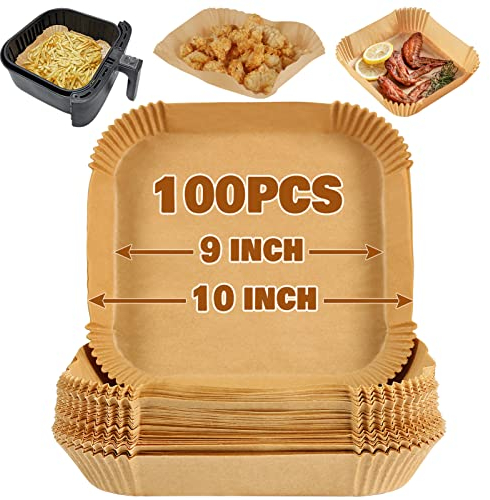 YQL 100pcs Large Air Fryer Liners Square, 9 inch Non Stick Disposable Parchment Paper for Airfryer 7L-10L, Air Fryer Accessories Compatible with Tefal Easy Fry Mega 7.5 L/Russell Hobbs XXL 8L Airfryer