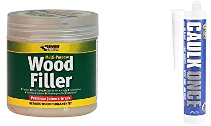 Everbuild Multi-Purpose Wood Filler, Light Oak, 250 ml Caulk Once Premium Quality Acrylic Caulk, White, 295 ml