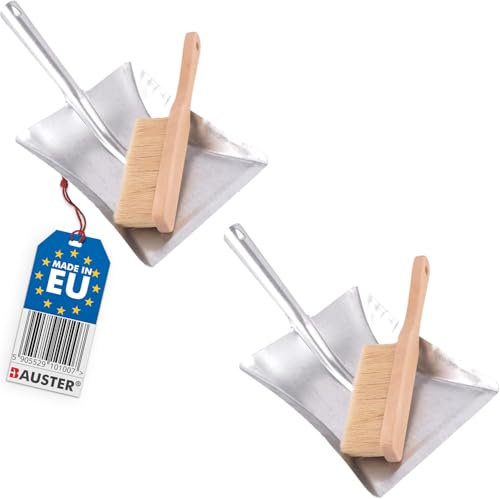 BAUSTER® 2 Stück Besen mit Kehrschaufel Set Handbesen Schaufel Kehrgarnitur Kehrblech und handfeger Metall Verzinkt Handfeger und Schaufel kaminbesen Robust