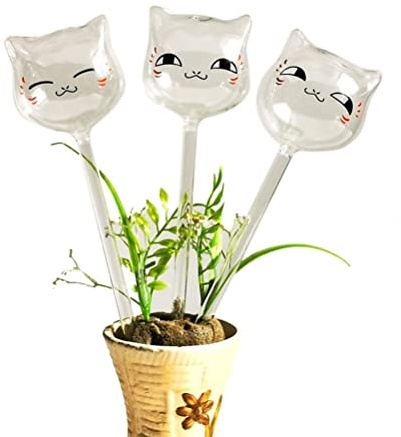 Deosdum 3 Pcs Globes D'arrosage des Plantes en Verre, Plante Mignonne Bulbes D'irrigation Goutte à Goutte Automatique | Boule d'irrigation Automatique en Forme de Chat Mignon(Dégager)