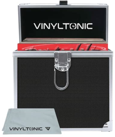 Vinyl Tonic 7 Vinyl Record Storage Case with Universal Cleaning Cloth (Black)