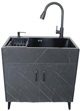 Spülschrank Küchenspüle Unterschrank Edelstahl Waschbecken Set Spüle Freistehende Spültisch Gastro 1 Becken Spültisch Gewerbliche Spülbecken Wirtschaftliche Senke mit Schrank für Außen Innen Küche (C