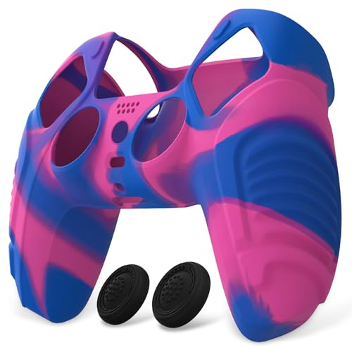 PlayVital Cover Silicone per ps5 Joystick Controller, Rosa Viola Blu | Custodia Grip Antiscivolo, 2 Gommini Copri Levette Analogiche, Protezione da Graffi e Urti, Design Guerriero Furioso
