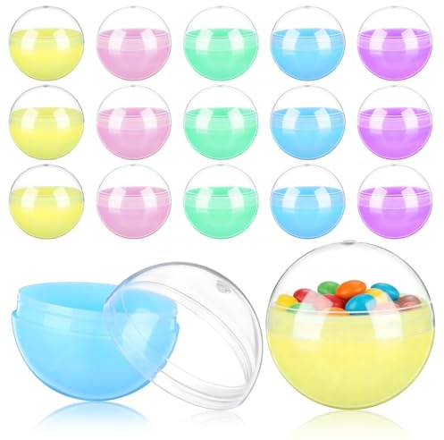 Ciieeo 50 Pack Vending Machine Capsules, Clear Gumball Balls | 2 Inch Empty Pastel Plastic Sphere Containers for DIY Crafts, Party Favours, Tombola & Lucky Dip