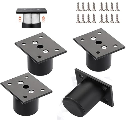 KENDVPAM 4 Stück 4cm Möbelfüße, Einstellbare Aluminiumlegierung Schrankfüße, Möbelbeine für Stühle Tisch Schrank Schreibtisch Regal Couch Sofa mit 16 Schrauben (Schwarz)