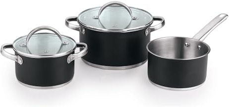 Bateria de cocina 5 pzs (2 cacerolas Ø20, Ø24cm con tapa + cazo Ø16) acero con revestimiento inducción San Ignacio