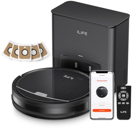 iLife V9 Pro Robot Aspirador y fregona, Aspirador Robot de Vaciado automático, succión Fuerte 3000 Pa, navegación giroscópica, aplicación/Alexa/Control Remoto, Funciona con Wi-FI 2.4G,