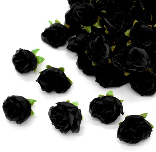SINVDAJY Künstliche Rosen, 50 Stück, künstliche Rosen, Großpackung für Dekoration, klein, echt aussehend für Hochzeitssträuße, Brautparty, Tafelaufsätze, Party, Tischdekoration (schwarz)