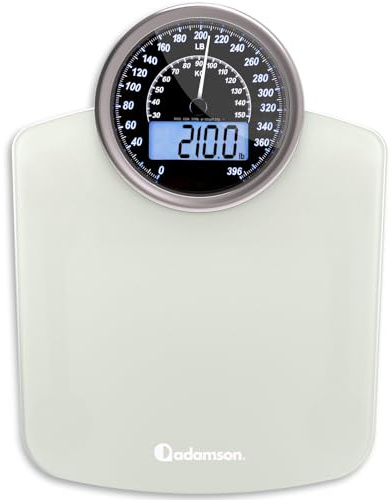Adamson Hybrid 2-in-1 Analog & Digital Weighing Scale for Body Weight up to 400lbs + Thick Tempered Glass + Extra Large Display + Easy to Read Digital Bathroom Scale + New - White
