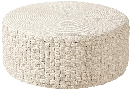 Beliani Outdoor Pouf hell beige ⌀ 70 cm rund handgewebt für Garten Accessoires Mithi