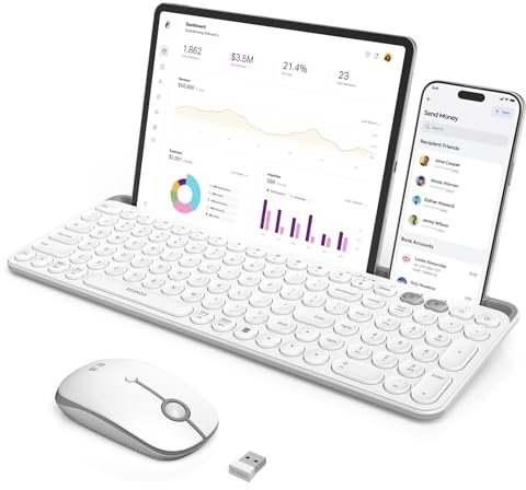 seenda Teclado y ratón Bluetooth para iPad, Bluetooth multidispositivo + teclado inalámbrico de 2,4 G con soporte para tablet para MacBook/Windows PC, iOS/Android, color blanco